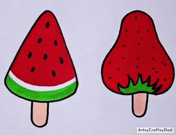 Beautiful Watermelon & Strawberry Drawing Idea for Kids-Engaging Food Sketching Concepts to Entertain Children