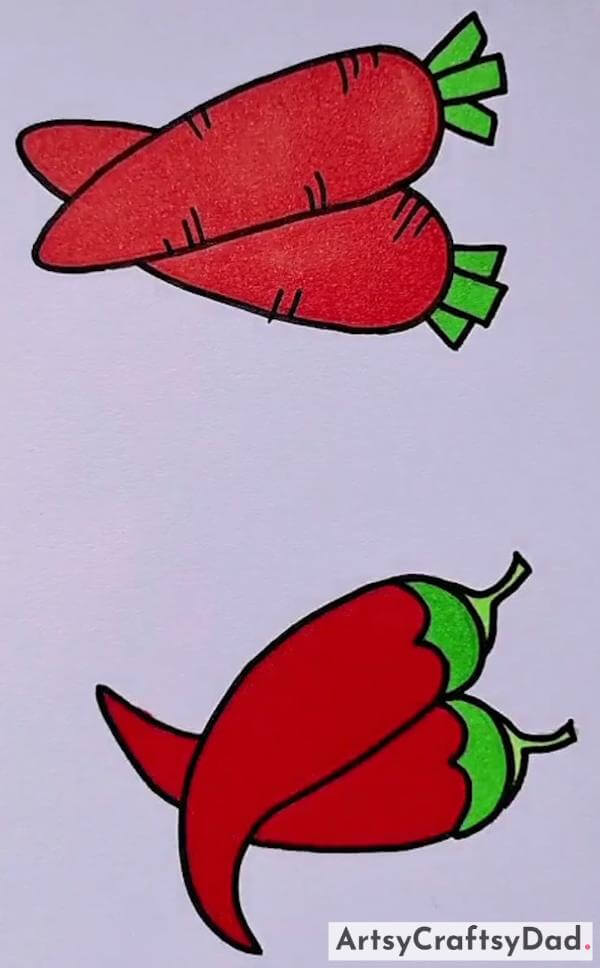 Carrot & Chilli Drawing Idea For Kindergartners-Enticing Food Illustration Suggestions for Children