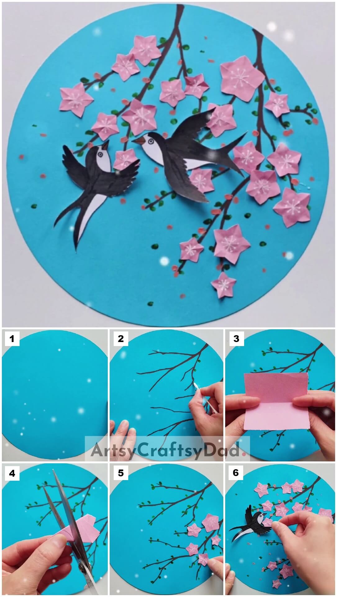 Cheery Blossom Tree With Swallow Birds - Paper Artwork Tutorial