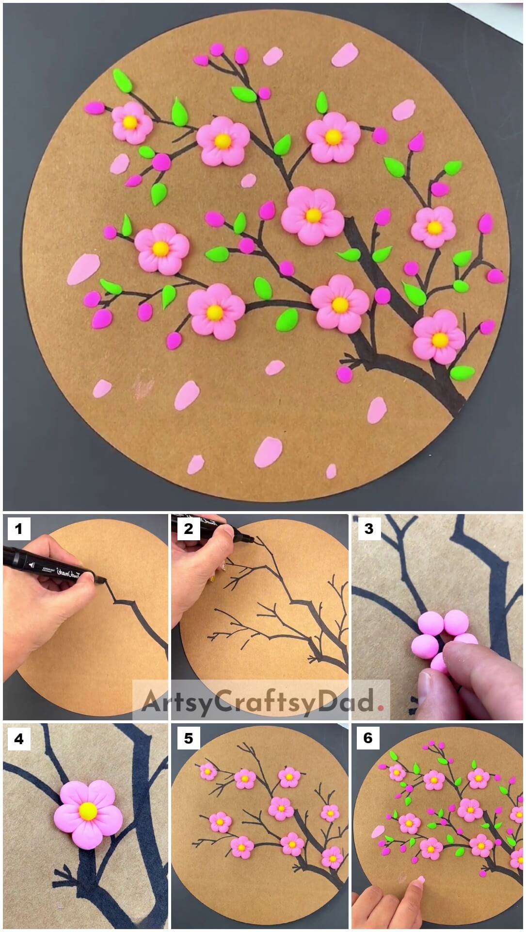 Cherry Blossom Flower Clay Craft Step By Step Tutorial For Kids