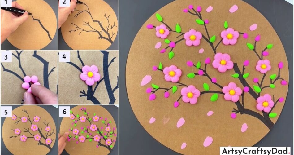 Cherry Blossom Flower Clay Craft Step By Step Tutorial For Kids