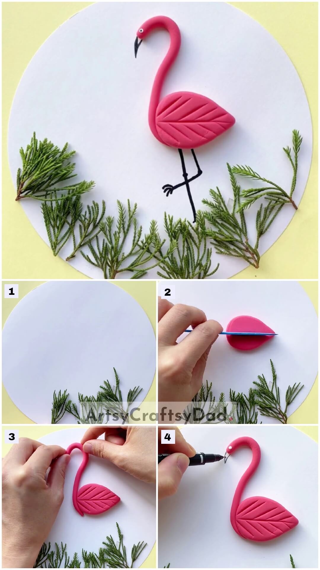 Clay Flamingo Art And Craft Step By Step tutorial