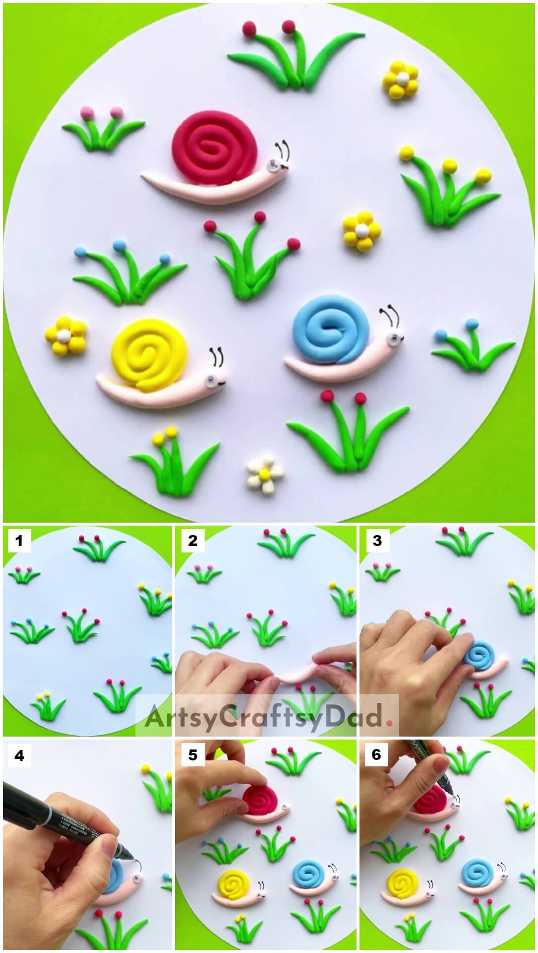 Colorful Clay Snails Craft Tutorial For Kids