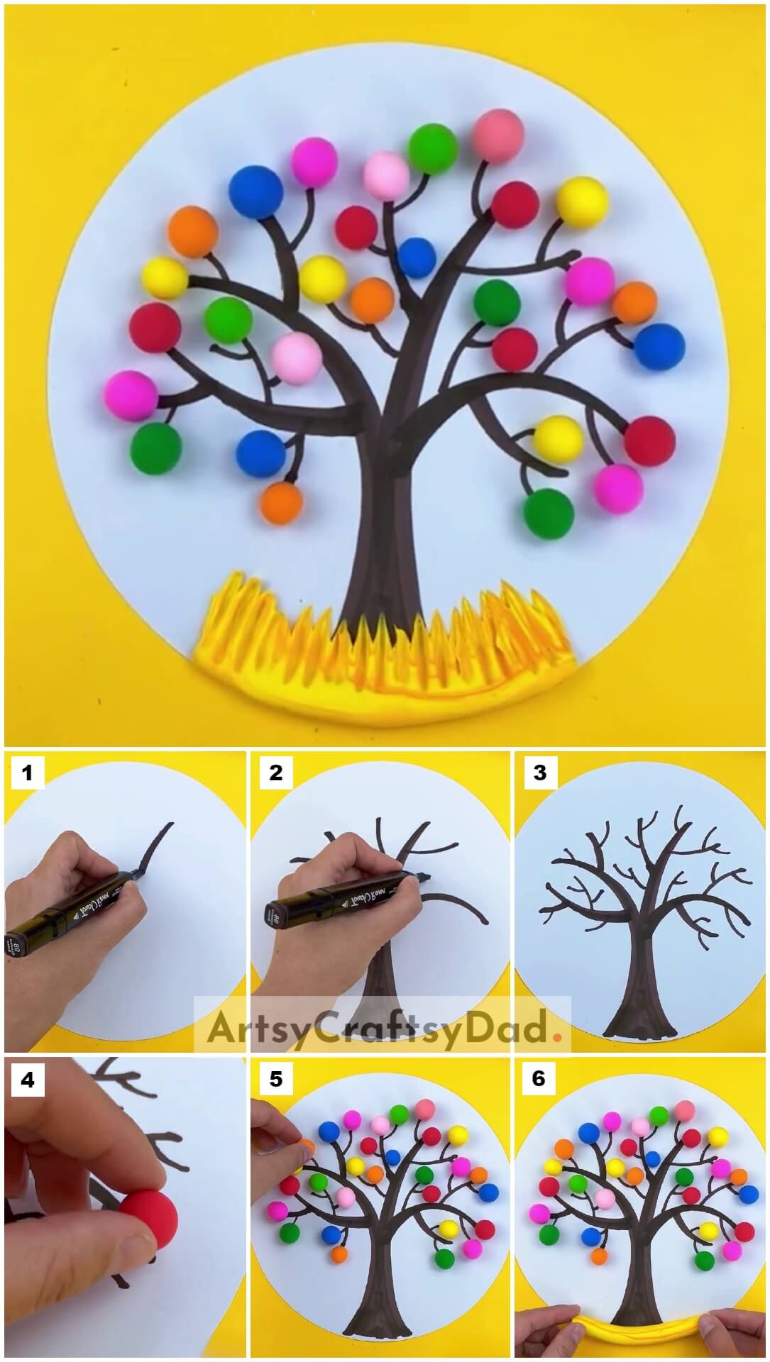 Colorful Clay Tree Craft Step By Step Tutorial For Kids