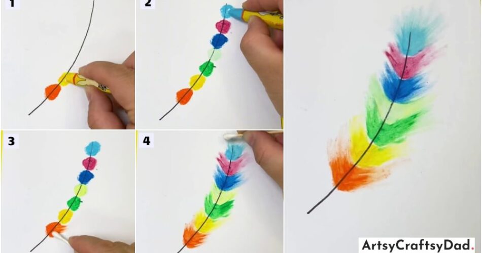 Colorful Crayon Feather Drawing Art Tutorial for Kids
