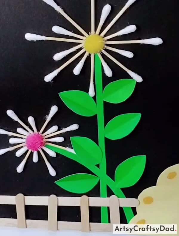 Cotton Buds Flower Craft Using Pom Pom & Paper - Reclaimed Flower Craft Ideas for Kids