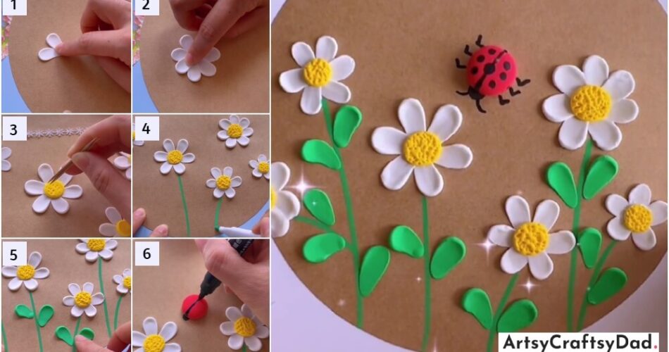 Daisy Flowers With Ladybug - Easy Clay Craft Tutorial