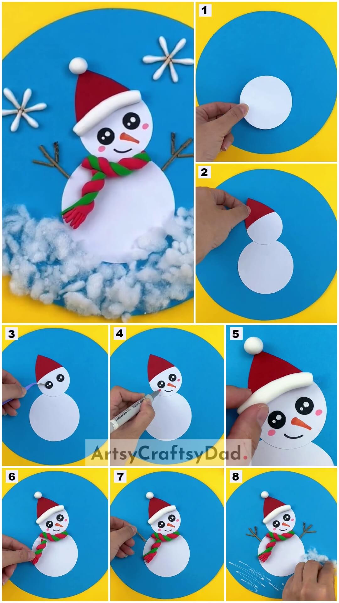 DIY Paper Snowman Craft Tutorial Using Cotton Buds