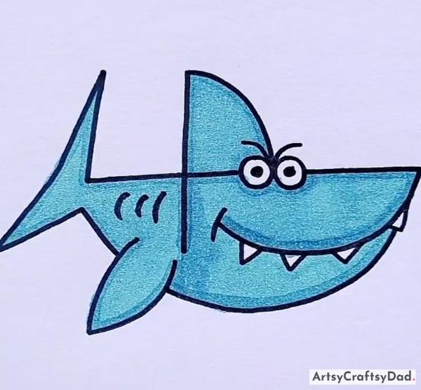 Draw a Shark Animal Using the Number 4-Creating beautiful animal drawings can enhance children's artistic skills and imagination.