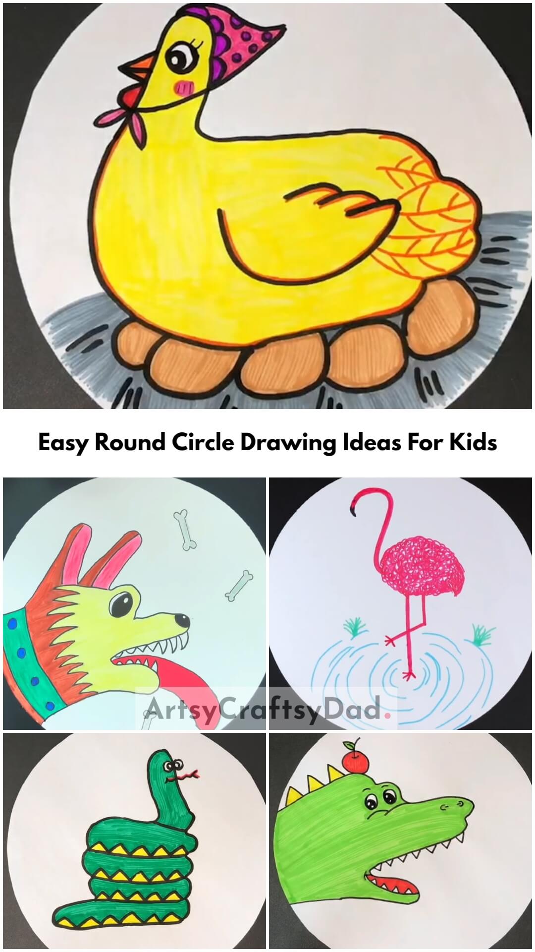 Easy Drawing Ideas On Round Circle Paper