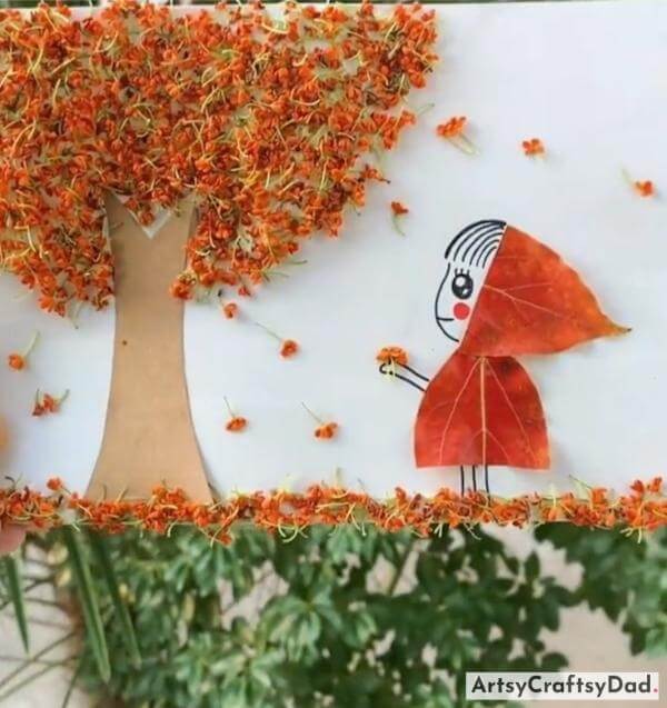 Fallen Leaves On Girl - Attractive Art & Craft Idea For Kids-Inspiring Leaf Craft Activities for Children