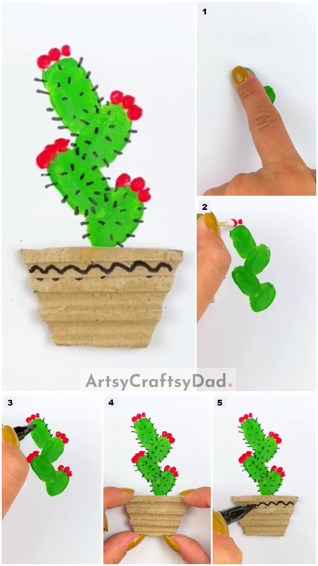 Finger Print Cactus Painting Tutorial for Beginners