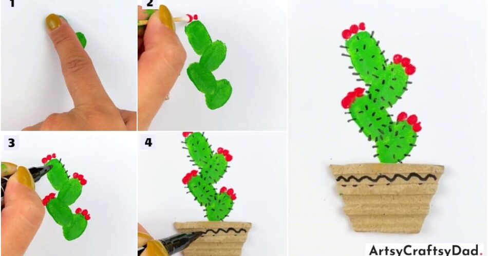 Finger Print Cactus Painting Tutorial for Beginners