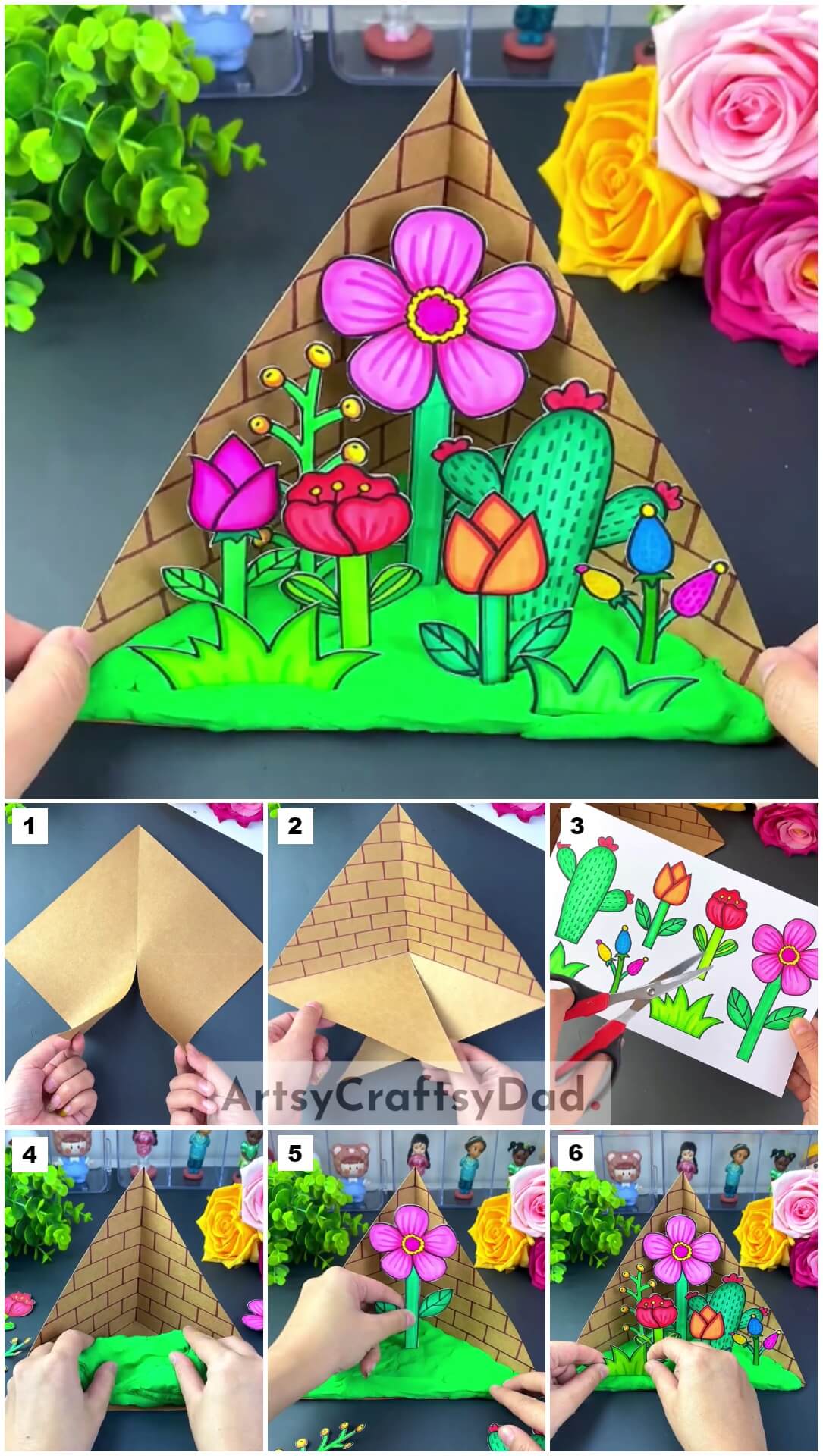 3D Flower Garden Paper Craft Tutorial For Kids