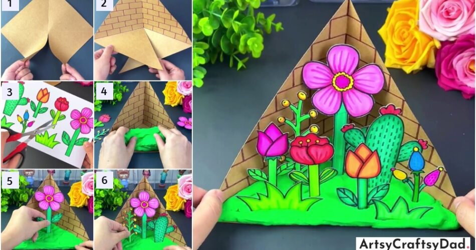 3D Flower Garden Paper Craft Tutorial For Kids