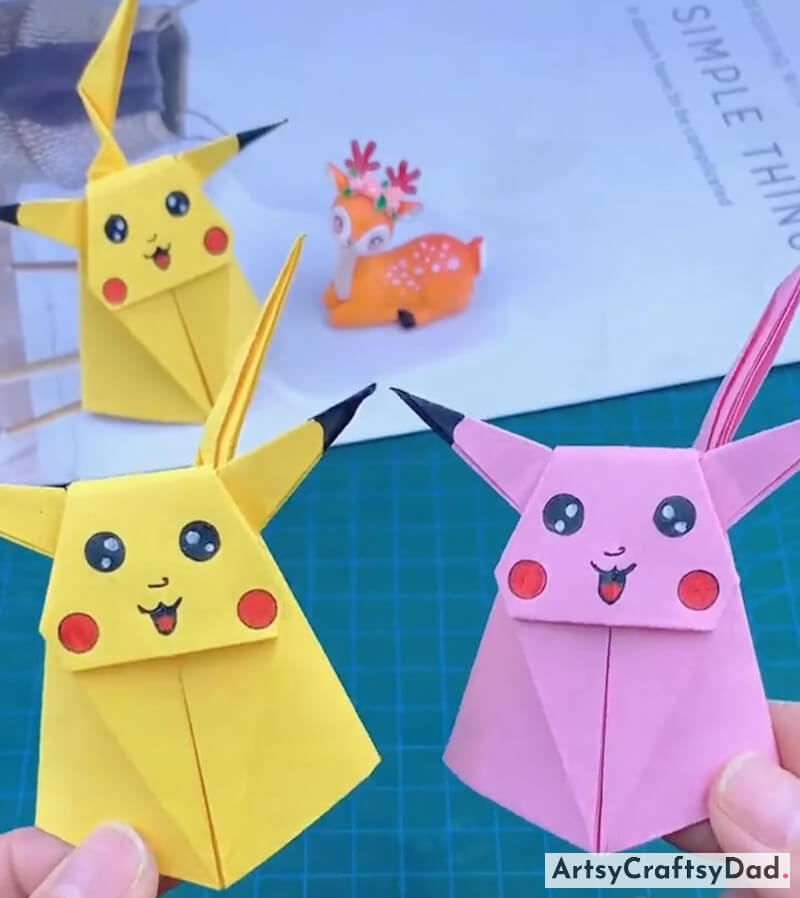 Fun & Interesting Origami Pikachu Craft Idea For Kids-Colorful origami paper crafts can inspire children to tap into their imaginative abilities