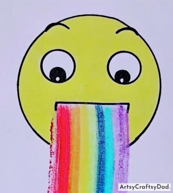 Funny Vomiting Rainbow Emoji Drawing For Kids-Quick and Simple Drawing Ideas on Round Paper