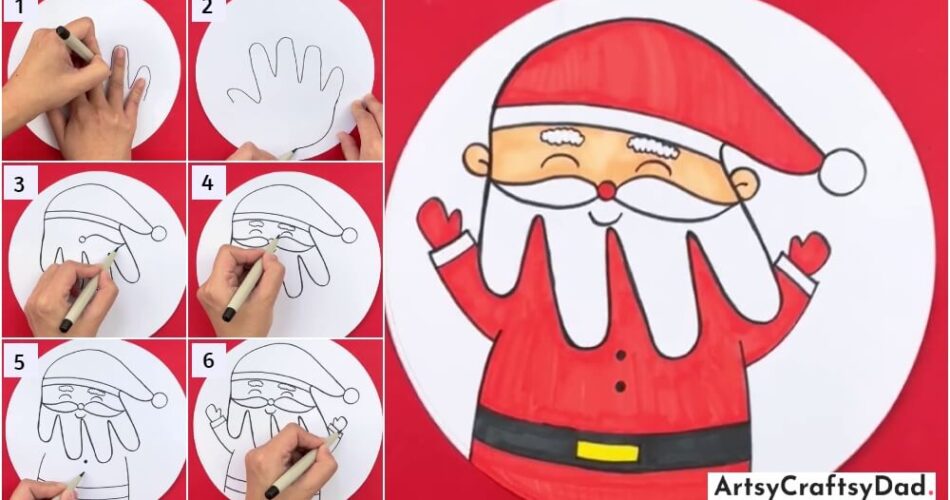 Hand Outline Santa Drawing Tutorial for Kids