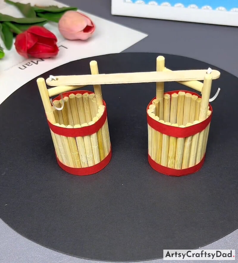 Handmade Water Buckets Craft Using Disposable Chopsticks-Innovative Ways to Encourage Kids' Creativity Through Recycled Art and Craft