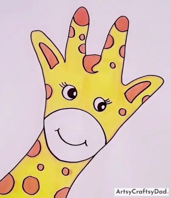 Handprint Giraffe Drawing Idea For 5-6 Years Old Kids-There are numerous captivating drawing ideas for kids that revolve around beautiful animals. 