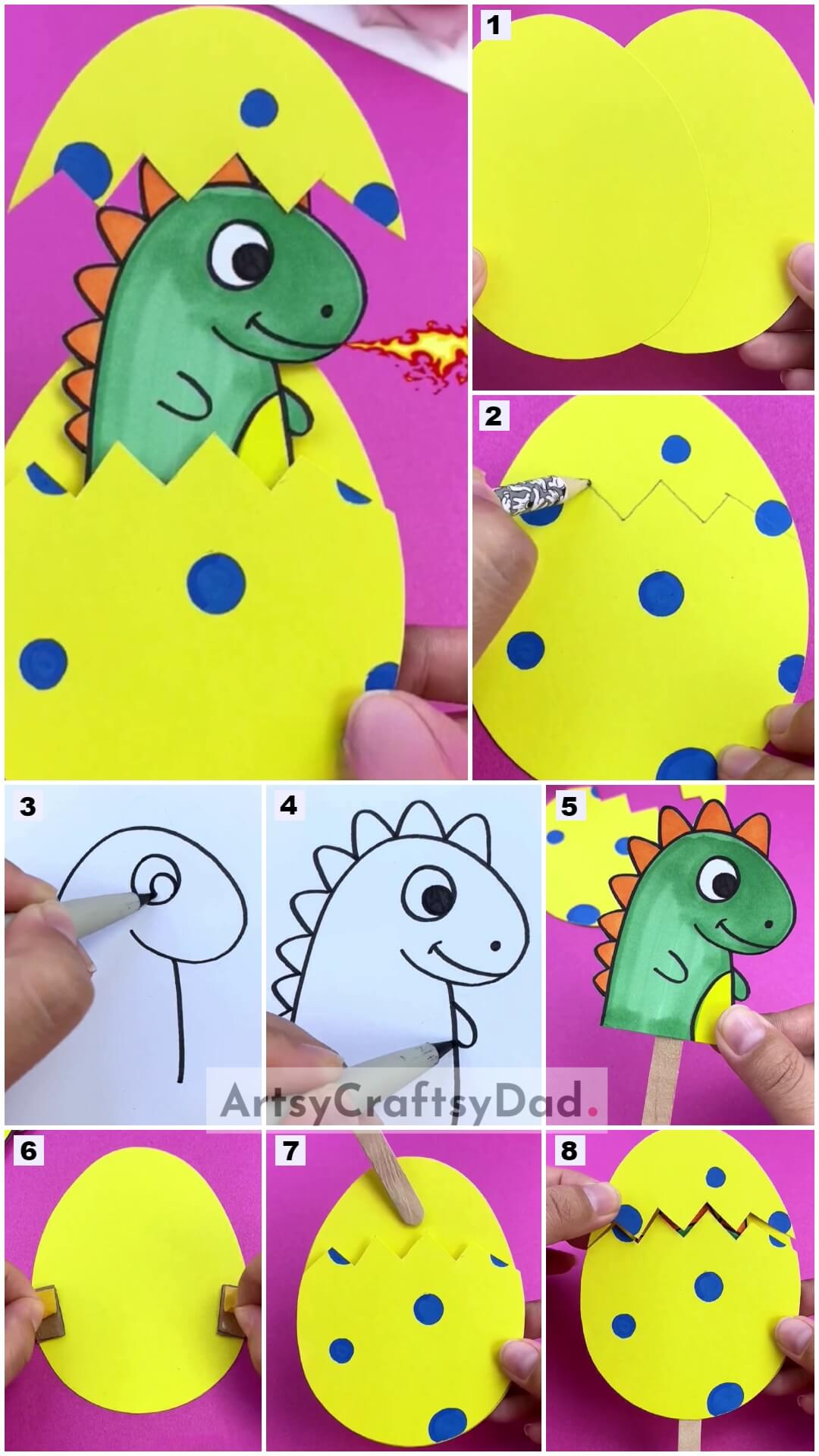 Hatching Dinosaur Paper Art & Craft Tutorial With Popsicle Stick