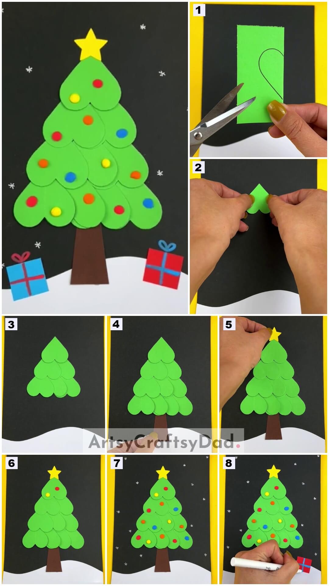 Heart Shape Paper Christmas Tree Tutorial For Kids