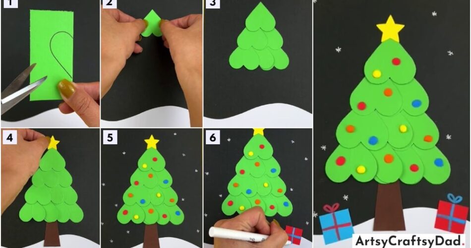 Heart Shape Paper Christmas Tree Tutorial For Kids