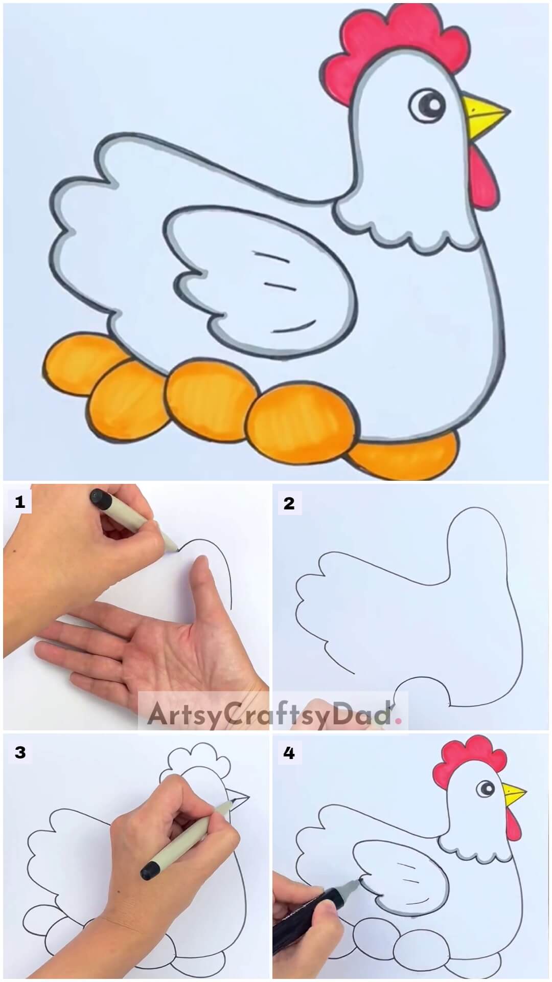  Hen & Egg - Beautiful Handprint Drawing Tutorial