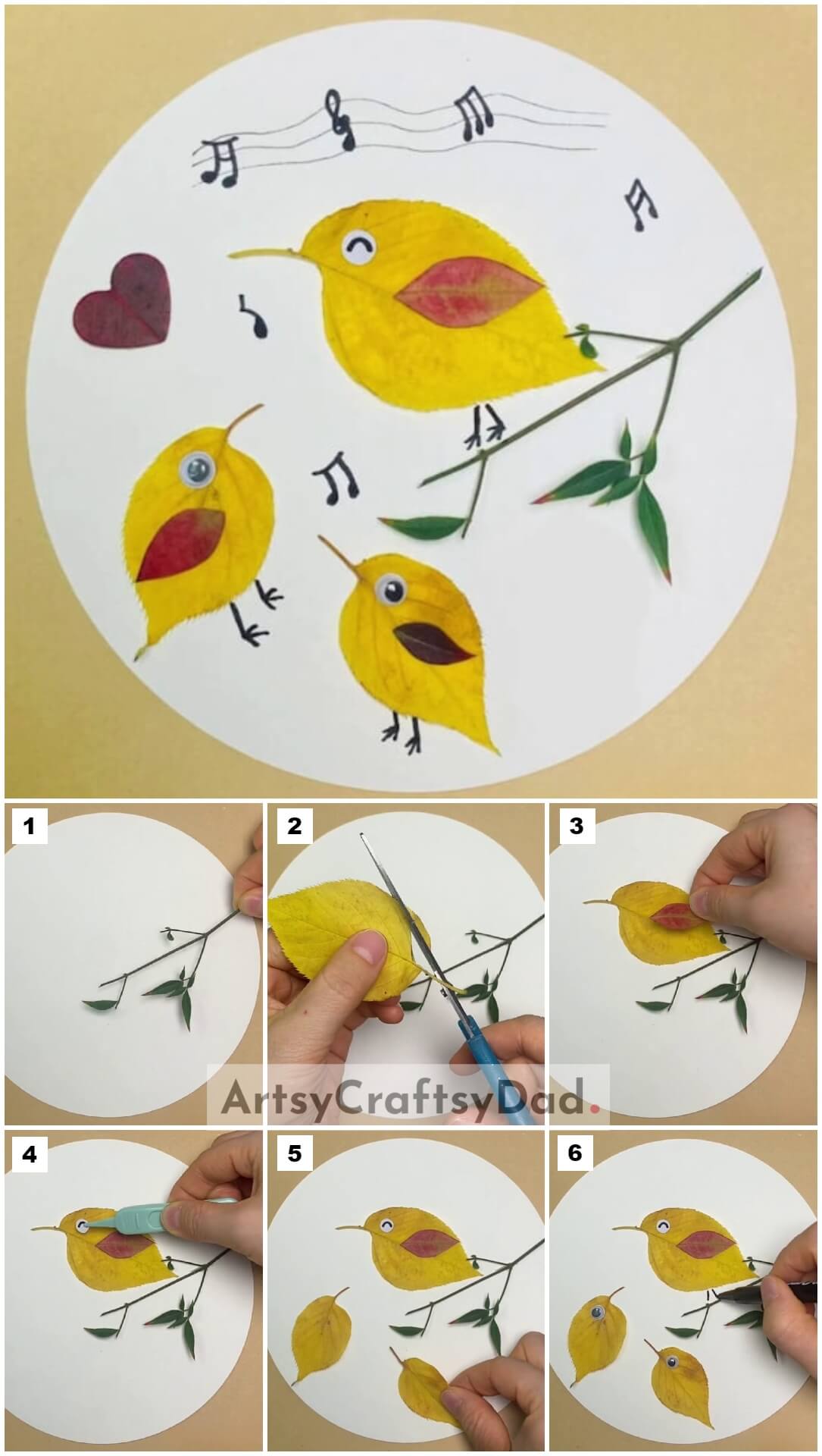 Leaf Singing Bird Craft Tutorial Step By Step For Kids