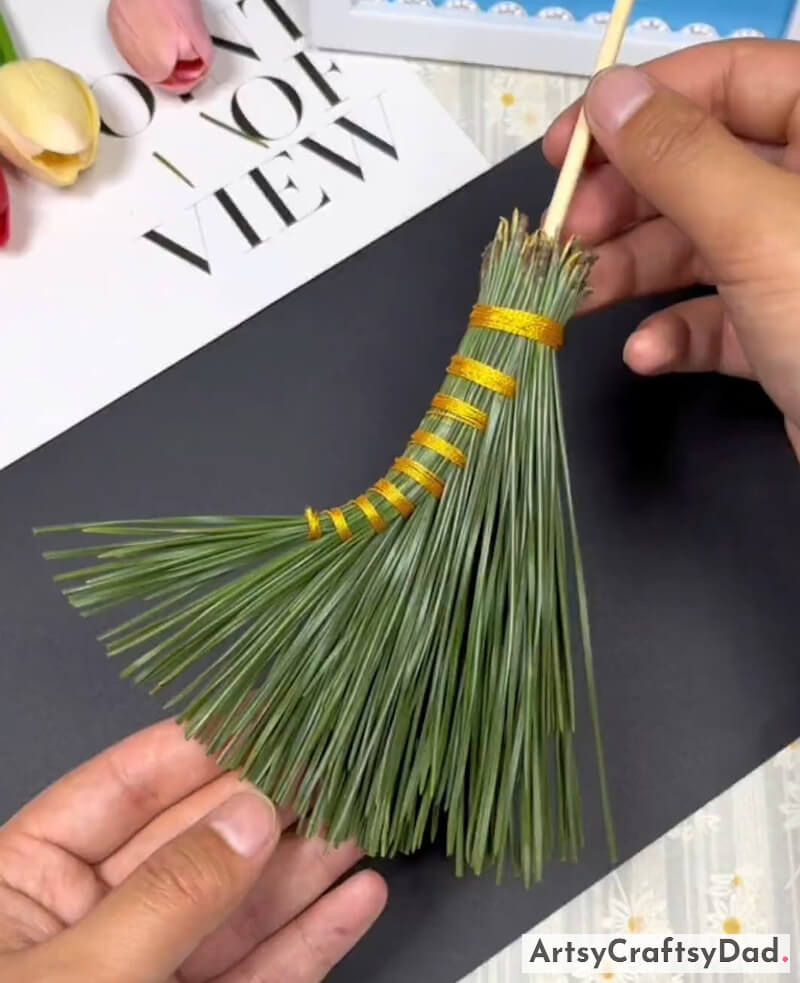 Mini Broom Craft Make With Pine Leaves-Helpful and environmentally conscious recycled projects for children