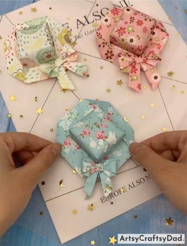 Mini Flower Cap Craft Project Using Origami Printed Paper-. Origami Container Crafts: Engaging Projects for Kids to Create