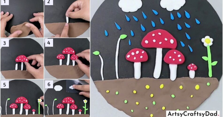 Mushroom And Rainy Cloud Clay Craft Tutorial For Kids