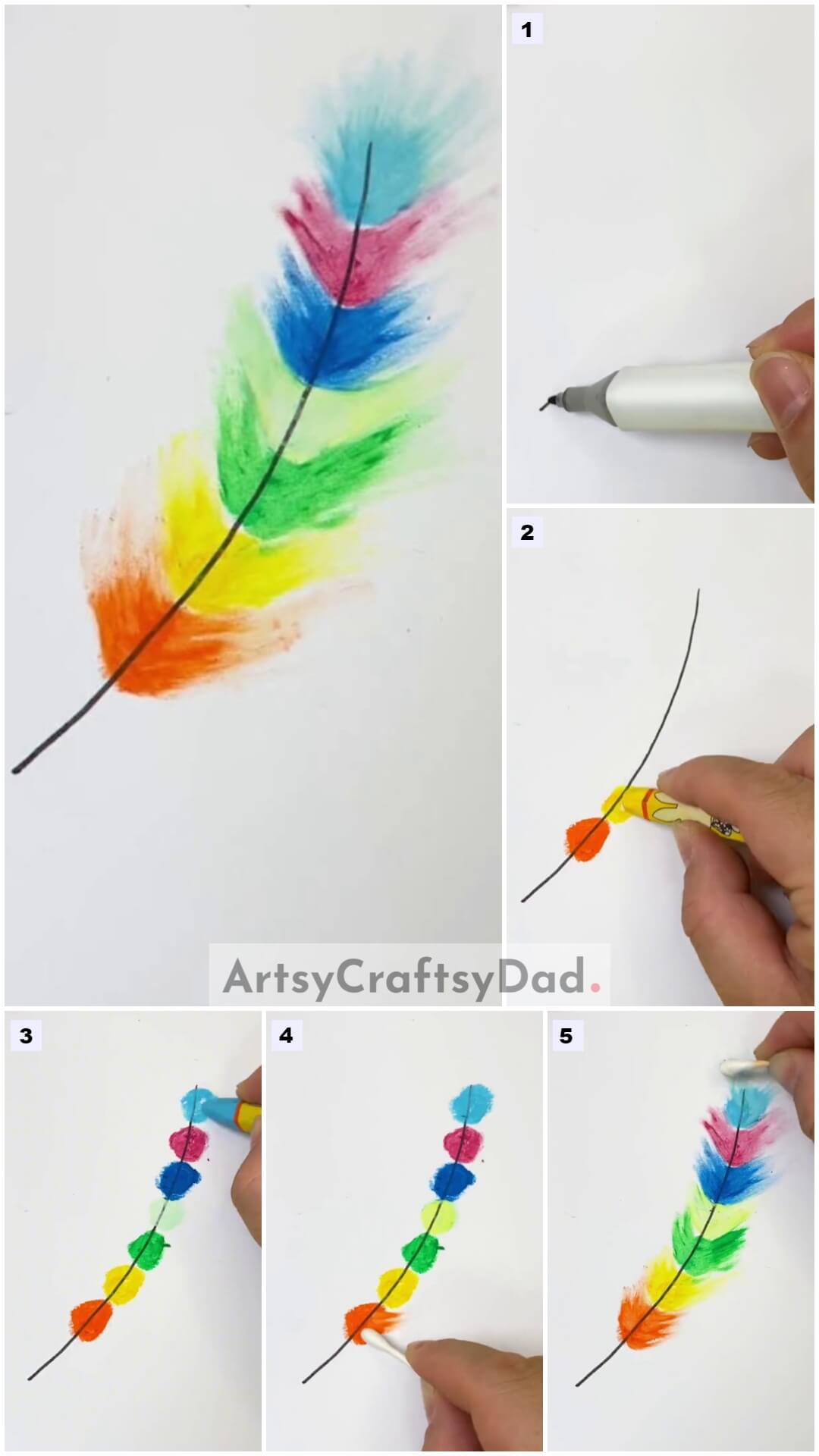 Colorful Crayon Feather Drawing Art Tutorial for Kids