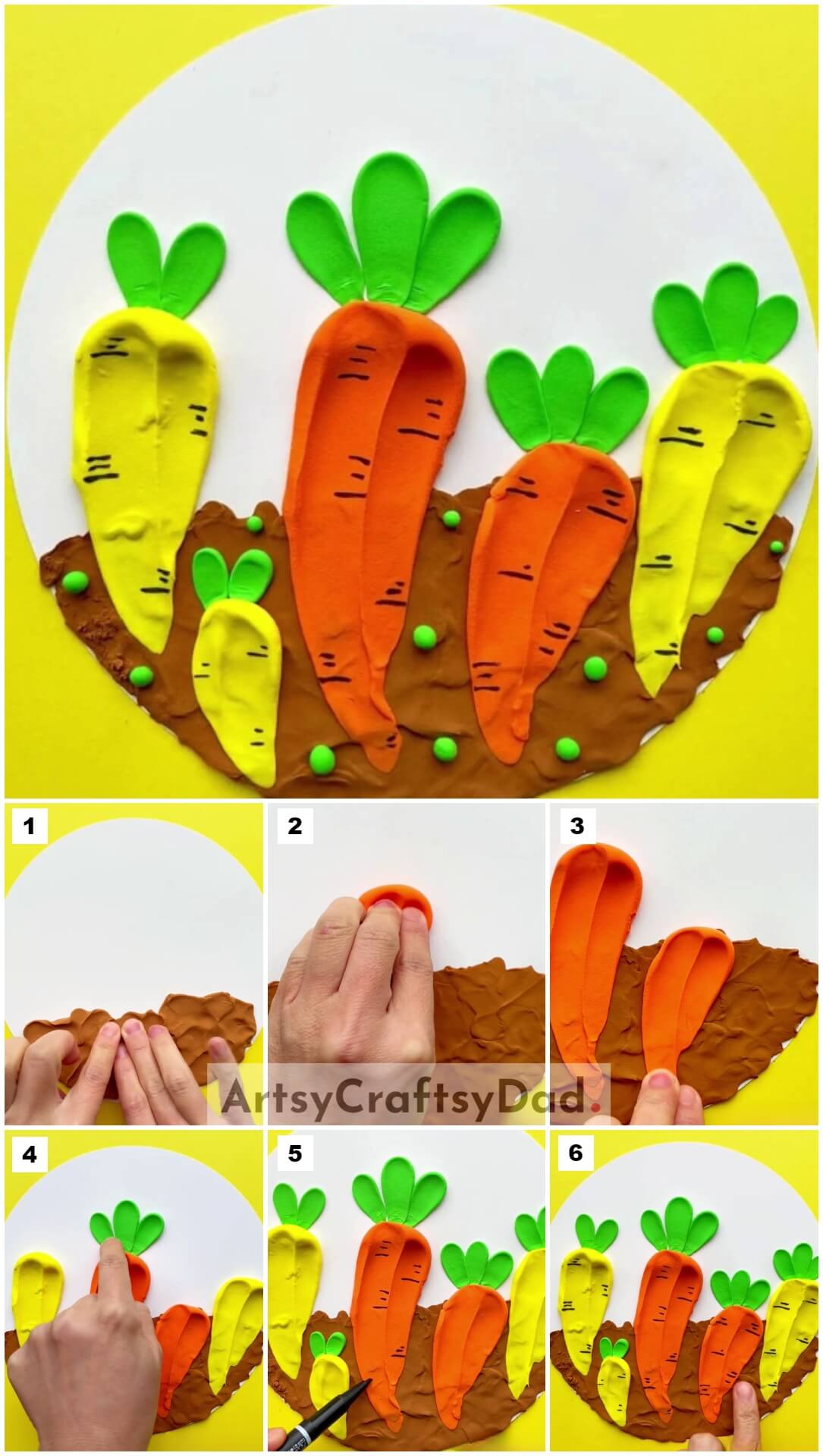 Orange & Yellow Clay Carrots Craft Tutorial for Kids
