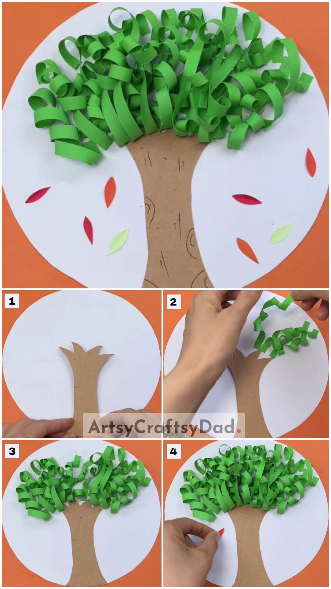 Paper Strips Tree Craft Step By Step Tutorial