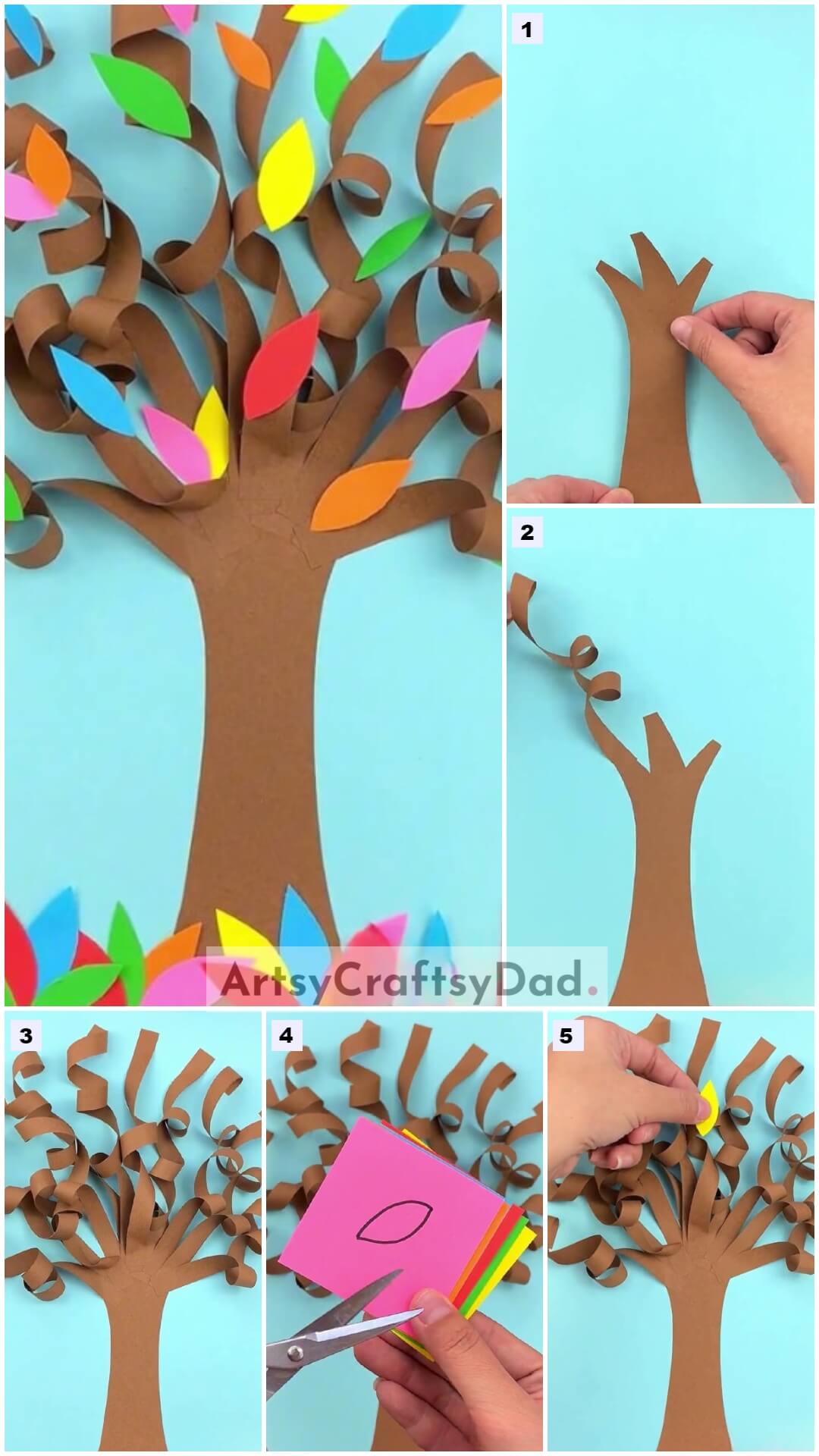 Paper Tree Craft With Colorful Leaves Tutorial For Beginners