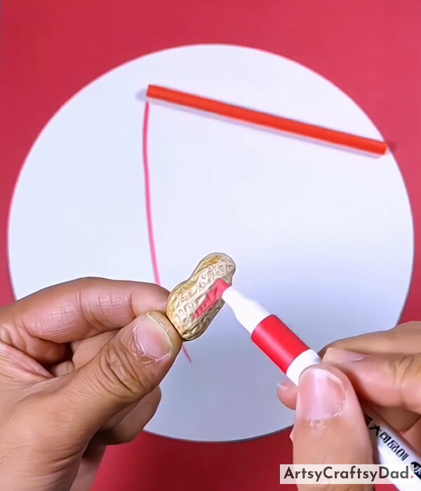 Coloring Peanut Shell With Red Color Pen