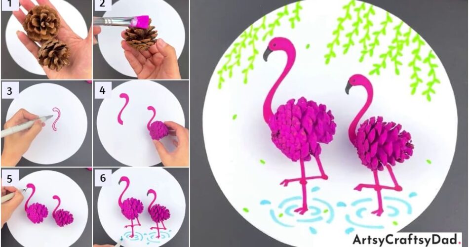 Pine Cone Flamingo Art & Craft Tutorial For Kids
