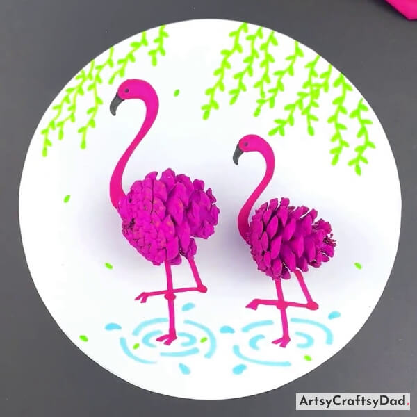 Final Look Of Our Pine Cone Flamingo Craft!