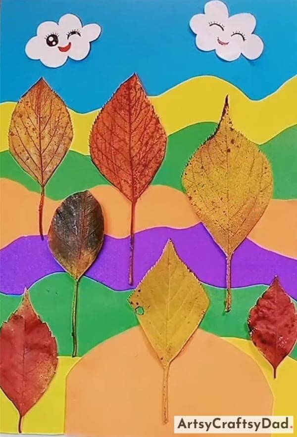 Simple Autumn Leaves Scenery Craft Idea For Kindergartners-Engaging Leaf Craft Projects for Children