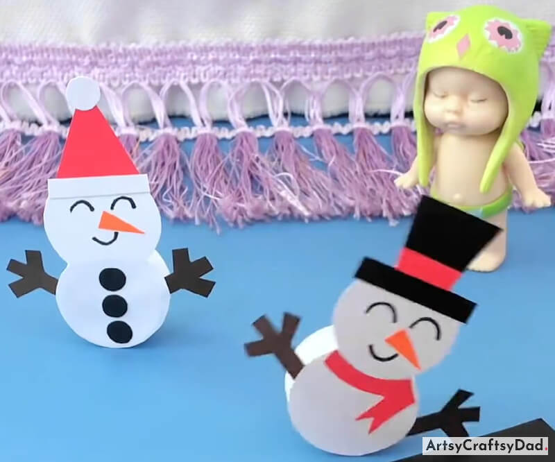 Simple to Make Paper Snowman Craft With Bottle Cap- Exciting Art and Craft Ideas for Kids Using Recycled Materials