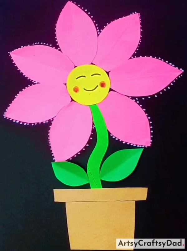 Smiley Flower with Pot-Paper Craft Idea for Kids - Creative Paper Flower Ideas for Crafting Beginners