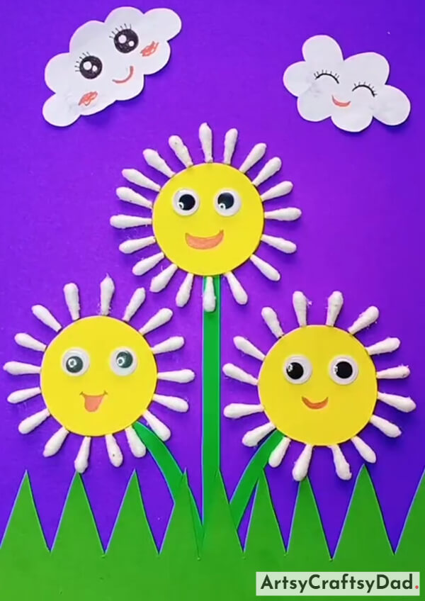 Smiley Sunflower Craft Using Paper & Earbuds - Sustainable Flower Craft Ideas for Children
