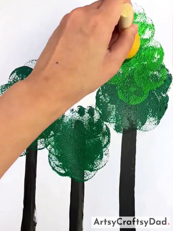 Making Leaves By Stamping Light Green Color