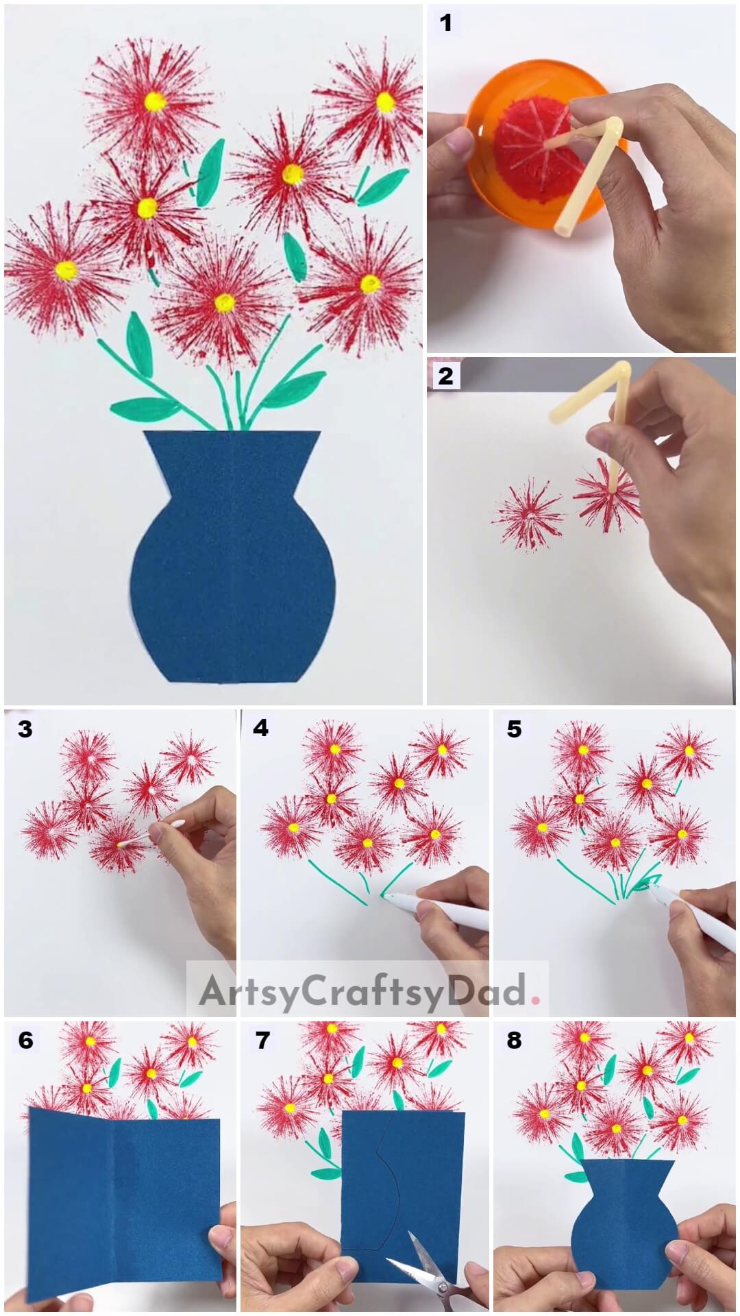 Straw Stamping Flowers Pot Painting Craft Tutorial