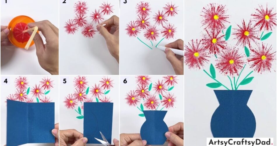 Straw Stamping Flowers Pot Painting Craft Tutorial