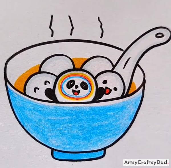 Tasty Dumplings Soup Drawing Idea for Kids-Mesmerizing Food Art Ideas to Delight Children