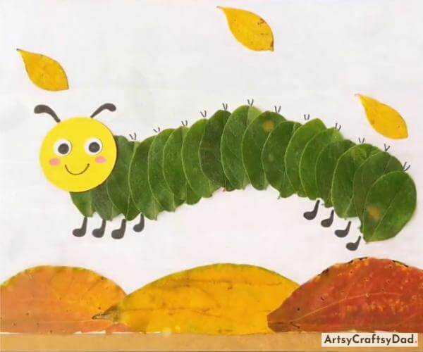 Very Easy Caterpillar Craft Made With Leaves & Paper-Kids' Craft Ideas: Making Beautiful Art with Leaves