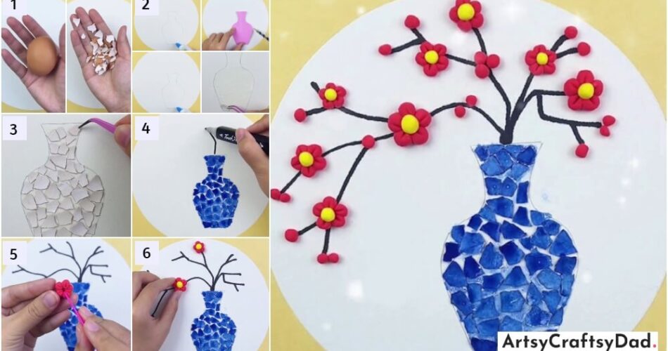 Waste Egg Shell and Clay Flower Vase Tutorial for Kids