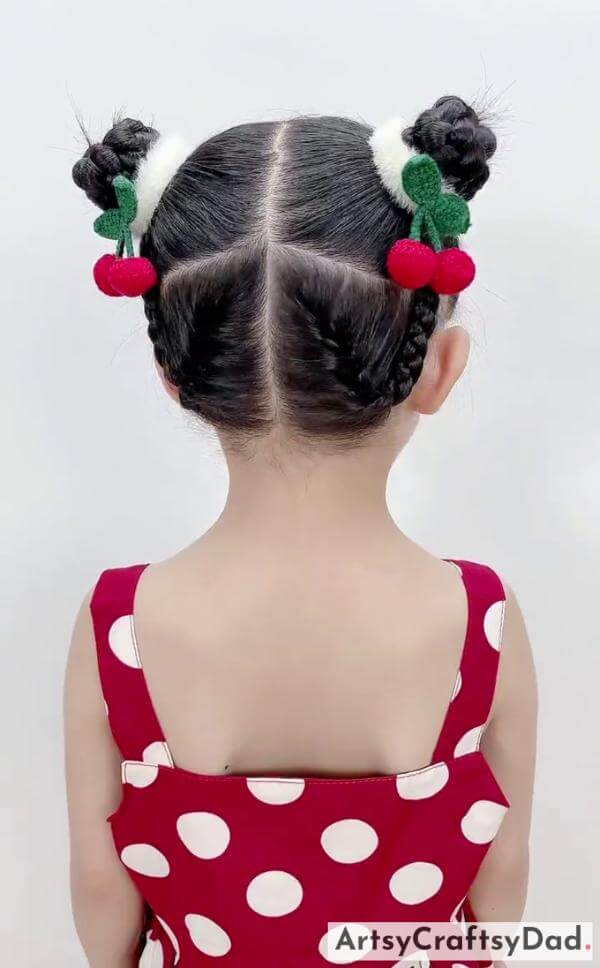 A Tight Knotted Dual Braids Hairstyle For Kids - Lovely Red Ribbon Braids Hairstyle for Children